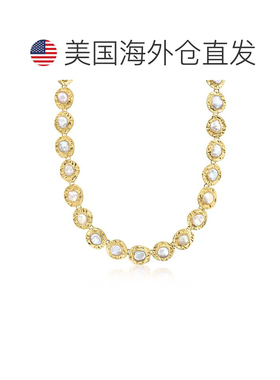 自营Ross-Simons 10x12mm 镶边巴洛克珍珠圆盘项链，18kt 黄金镀