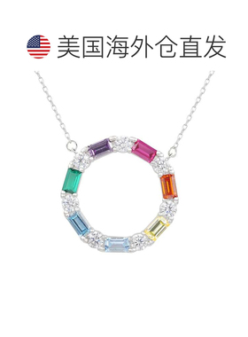自营Suzy Levian 纯银彩虹和白色方晶锆石交替圆圈永恒项链 - 多