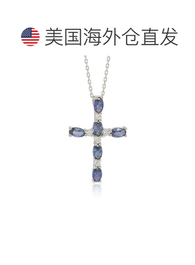 自营Suzy Levian 纯银蓝宝石和钻石装饰十字架吊坠 - 蓝色 美国奥