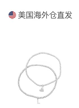 adornia镀银弹力手链套装，配迷你水晶字母 - silver-l 【美国奥