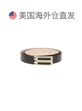 自营victoria beckhamDorian Frame织纹小牛皮几何带扣腰带-黑色
