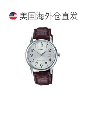 自营Casio Men’s Brown Leather Watch with Silver Dial - MTP-