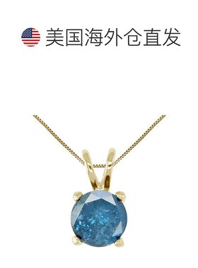 自营 vir jewels1 cttw 蓝色钻石单石吊坠项链 14K 黄金圆形带链