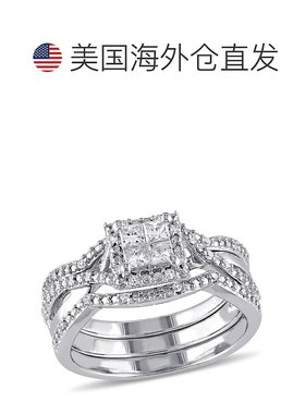 美国直邮Julianna B女士戒指银色10K白金镶钻大方钻经典时尚