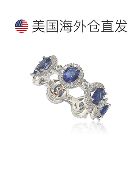 自营Suzy Levian 椭圆形切割蓝色蓝宝石方晶锆石 925 纯银可叠戴