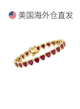 自营Ross-Simons 红宝石心形网球手链，18kt 黄金镀纯银 - 8 英寸