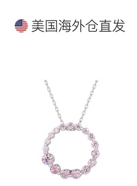 自营 Suzy Levian 纯银粉红色方晶锆石圆形旅行项链 - 粉红色 美