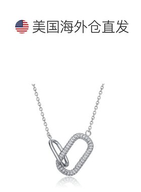 自营 genevive纯银透明方晶锆石互锁链项链 - 白色 美国奥莱直发