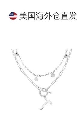 adornia抗锈镀银五彩纸屑和回形针分层字母开关项链 - silver-t