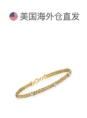 自营 Ross-Simons 14kt 黄金小麦链站手链带钻石口音 - 8 英寸 美