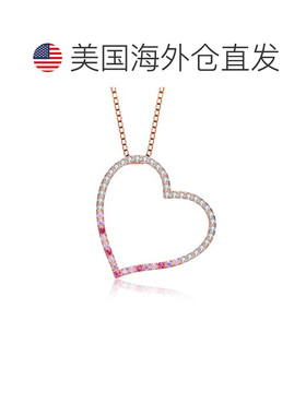 自营 genevive镀玫瑰金立方氧化锆心形项链 - 粉红色 美国奥莱直