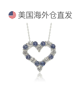 自营Suzy Levian 纯银蓝宝石和钻石口音交替心形永恒吊坠 - 蓝色