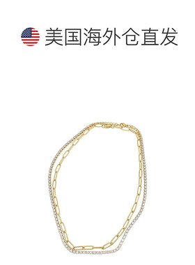 自营 Adornia Paper Clip Chain and Tennis Necklace Set gold y