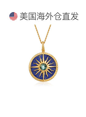 自营Ross-Simons 青金石和伦敦蓝色托帕石太阳吊坠项链 18 克拉金
