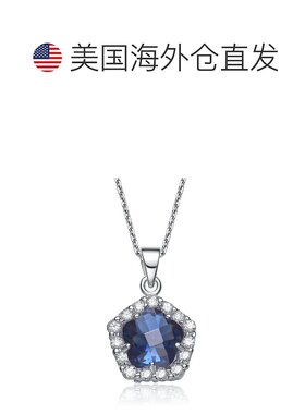 自营 genevive纯银白色镀金蓝宝石立方氧化锆花形吊坠项链 美国奥