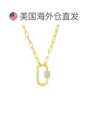 自营 simona925 纯银 Micro Pave CZ 椭圆形登山扣回形针项链 -