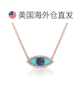 自营sabrina14k 金和钻石绿松石邪恶之眼项链 - 玫瑰色 美国奥莱