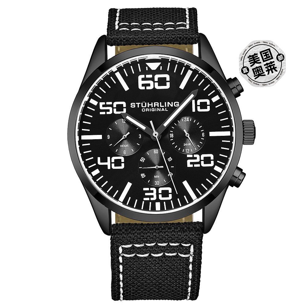 stuhrling original4001 石英 42 毫米飞行员 - 黑色 【美国奥莱 - 图0