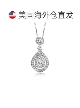 自营genevive纯银镀铑梨形和圆形 Cz 口音吊坠项链 - 白色 美国奥