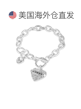 1h可退 【美国直邮】Guess心形吊坠手链银色水晶标志扭结设计款简