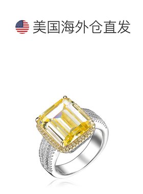 自营 GENEVIVE 纯银黄色 Asscher 立方氧化锆三重密钉戒指 - 黄色