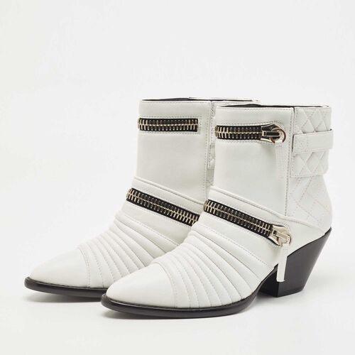 自营Giuseppe Zanotti White Leather Olinda Ankle Boots - whit - 图2