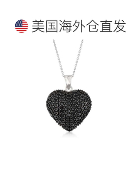自营Ross-Simons 925 纯银黑色尖晶石心形吊坠项链 - 18 英寸 美