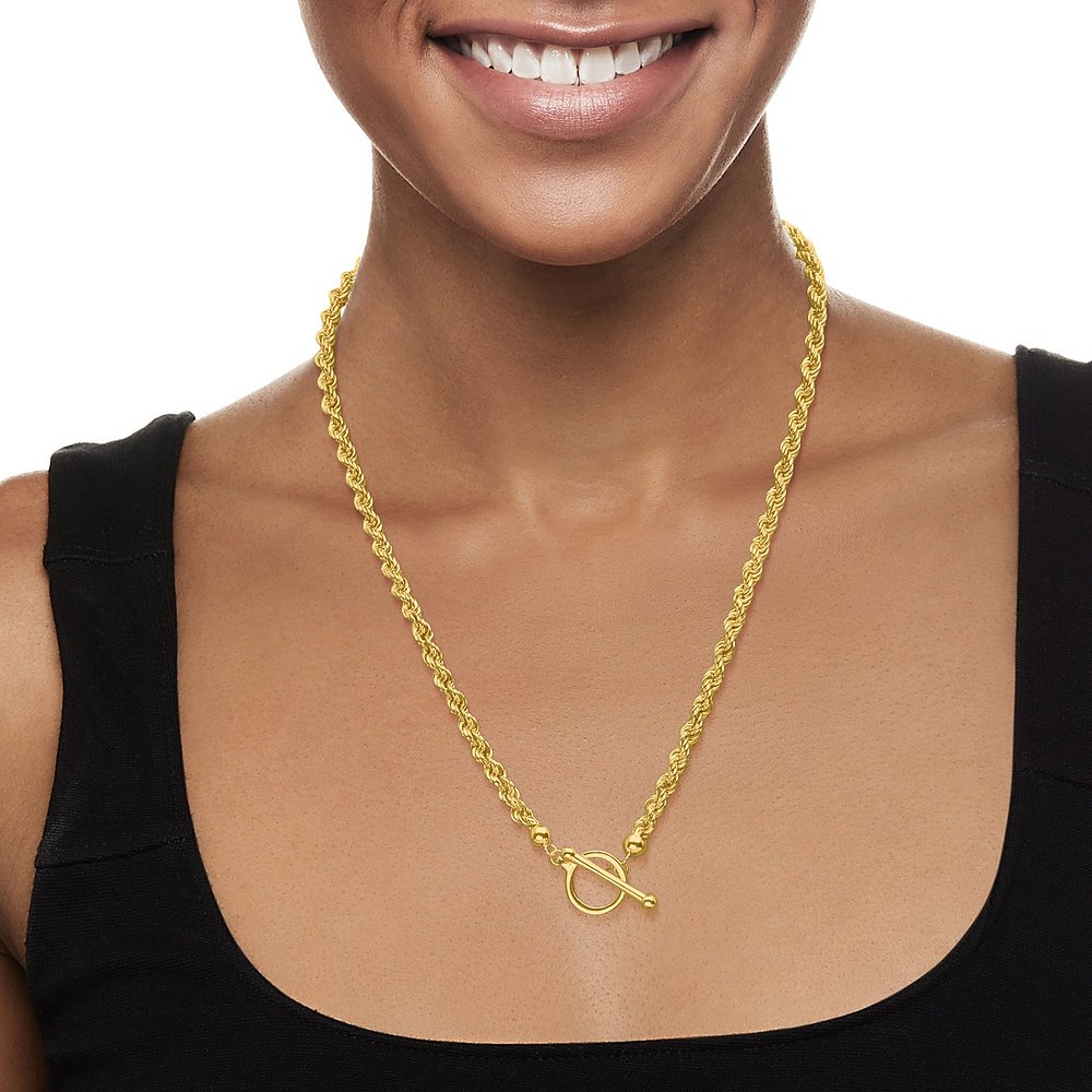 Ross-Simons 18kt Gold Over Sterling Rope Chain Toggle Neckla - 图2