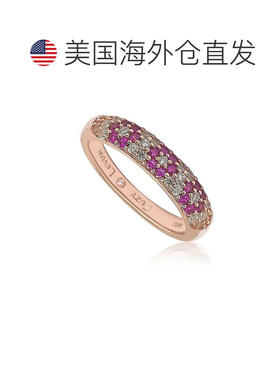 自营Suzy Levian 花卉红宝石和白色方晶锆石玫瑰银半戒圈 - 红色