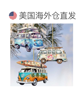 自营大众货车装饰性木制圣诞饰品 3 件套，G. Debrekht 出品 - 多