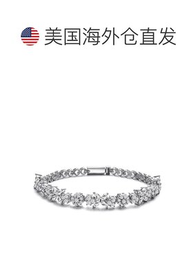 自营 genevive纯银白金镀层，带透明圆形和榄尖形方晶锆石簇花灵