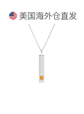 自营max + stone14k白色金条吊坠项链，带3毫米小圆形宝石可调电1