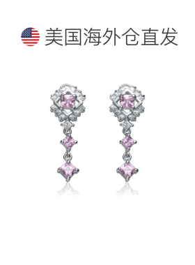 自营GENEVIVE 纯银紫色方晶锆石吊坠耳环 -​​ 紫色 美国奥莱直发