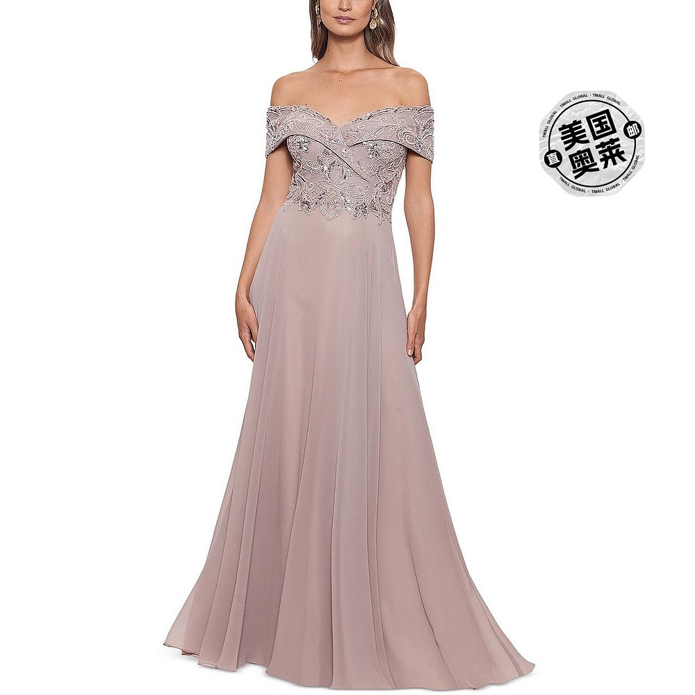 xscapePetites 女士 Drapey Maxi Evening Dress taupe 【美国奥 - 图0