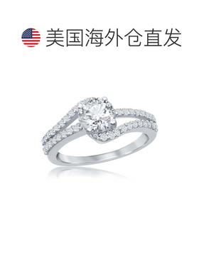 自营simona 925 纯银圆形双带 CZ 订婚戒指 - 银白色 美国奥莱直