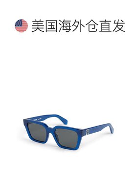 自营off-white米白色太阳镜矩形全边，蓝色镜架和深灰色镜片Oeri1