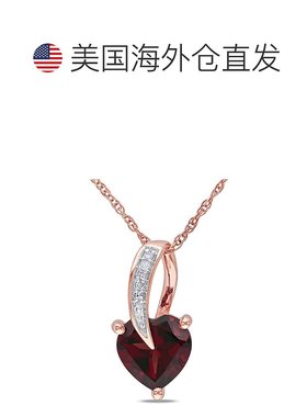 自营 mimi & max10k 玫瑰金心形石榴石吊坠和钻石链 - 红色 美国