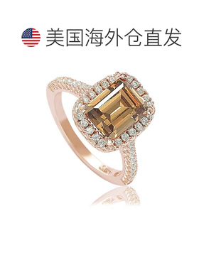 自营Suzy Levian Bridal Brown 立方氧化锆与光环玫瑰纯银戒指 棕