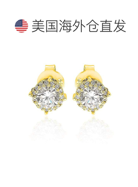 自营Suzy Levian 黄色纯银白色立方氧化锆圆形耳钉 - 金 美国奥