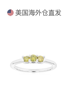 自营 vir jewels1/3 克拉 3 颗圆形黄色钻石订婚戒指 .925 纯银爪