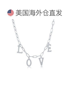 自营 simona925 纯银 CZ“LOVE”回形针项链 - 银白色 美国奥莱直