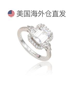 自营Suzy Levian 纯银祖母绿切割白色方晶锆石订婚戒指 - 白色 美
