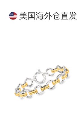 自营Ross-Simons 两色纯银扭纹环链手链 - 7 英寸 【美国奥莱】直