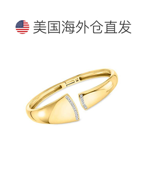 自营Ross-Simons 钻石不对称袖口手镯，18kt 黄金镀纯银 - 8 英寸