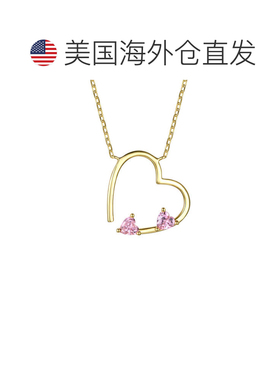 自营genevive14k 镀金纯银带粉红色钻石方晶锆石开口心形分层项链