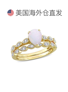 自营 mimi & max3/5 CT TGW 蛋白石和钻石口音复古设计新娘戒指套