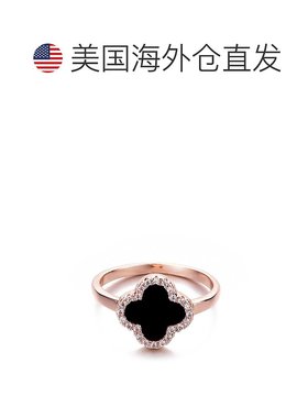 自营 adornia14k玫瑰金镀黑光环CZ三叶草戒指-黑色 美国奥莱直发