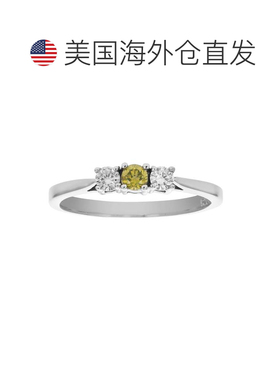 自营vir jewels 1/4 cttw 3 石黄色和白色钻石订婚戒指 14K 白金