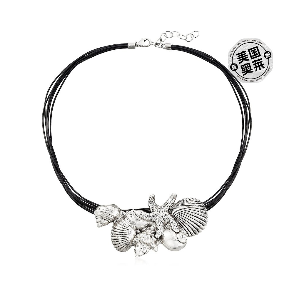 Ross-Simons Sterling Silver and Black Leather Starfish and S - 图0