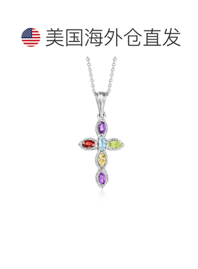 自营Ross-Simons Multi-Gemstone Cross Pendant Necklace in Ste